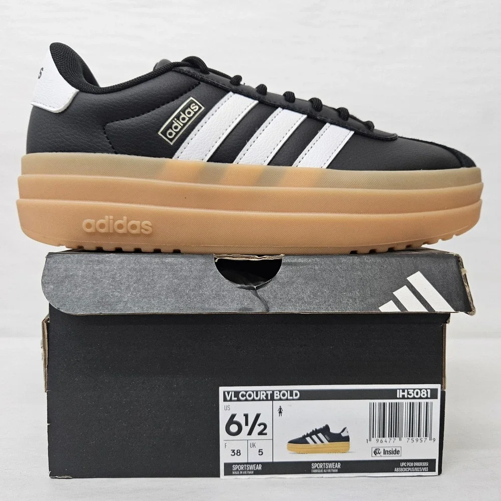 Adidas VL Court‎ Bold Platform Sneakers IH3081 Black White Gum Women's Size 6.5
